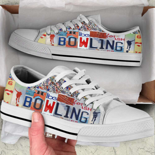 Bowling License Plates Low Top Shoes Canvas Print Lowtop Trendy Fashion Casual Shoes Gift For Adults