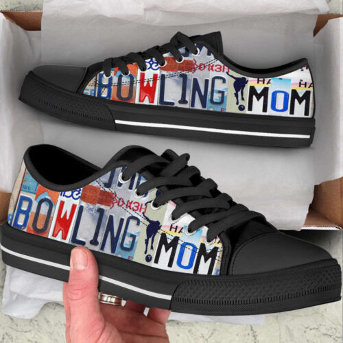 Bowling Mom License Plates Low Top Shoes Canvas Print Lowtop Trendy Fashion Casual Shoes Gift For Adults