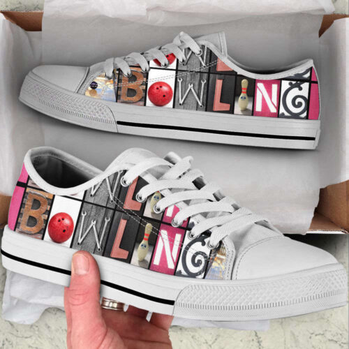 Bowling Sign Low Top Shoes Canvas Print Low Top Trendy Fashion Casual Shoes Gift For Adults