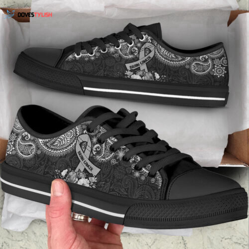 Brain Cancer Shoes Paisley Black White Low Top Shoes Canvas Shoes For Men And Women