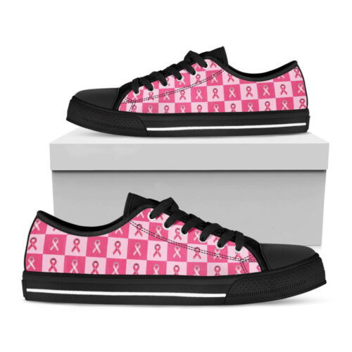 Breast Cancer Awareness Pattern Print Black  Low Top Shoes, Best Gift For  Men And Women