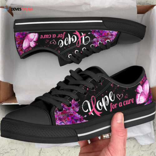 Breast Cancer Shoes Hope For A Cure Butterfly Low Top Shoes Canvas Shoes For Men And Women