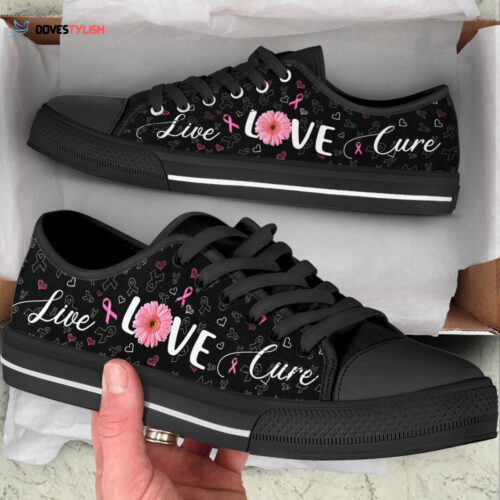 Breast Cancer Shoes Live Love Cure Ribbon Heart Low Top Shoes Canvas Shoes For Men And Women