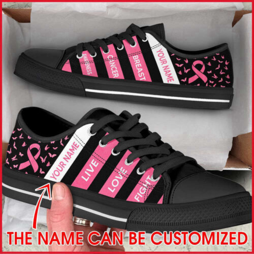 Breast Cancer Shoes Plaid Low Top Shoes Canvas Shoes – Personalized Custom For Men And Women