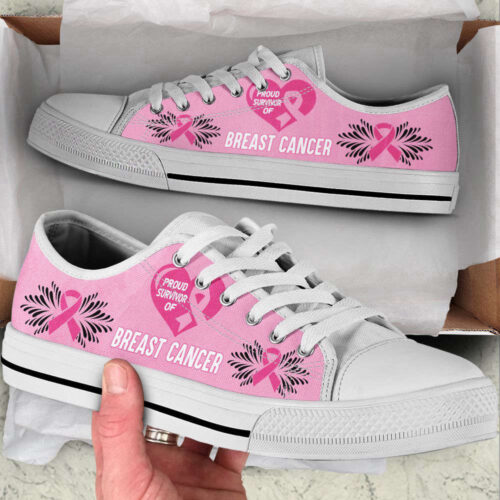 Breast Cancer Shoes Proud Survivor Of Low Top Shoes Canvas Shoes For Men And Women