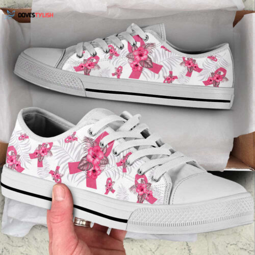 Breast Cancer Shoes With Hibiscus Flower Low Top Shoes Canvas Shoes For Men Women
