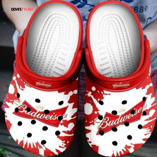 Budweiser Beer Logo Splatter Pattern Crocs Classic Clogs Shoes In Red