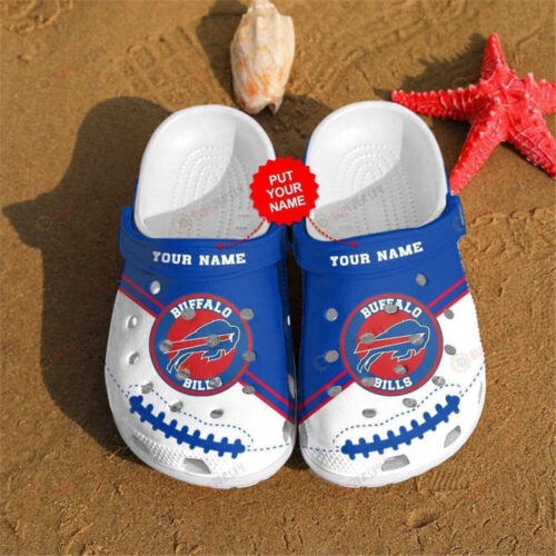 Buffalo Bills Custom Name Logo Pattern Crocs Classic Clogs Shoes In Blue & White