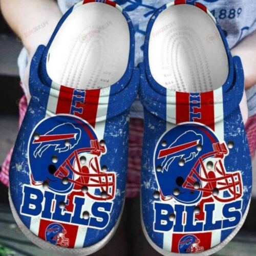 Buffalo Bills Helmet Pattern Crocs Classic Clogs Shoes In Blue & Red