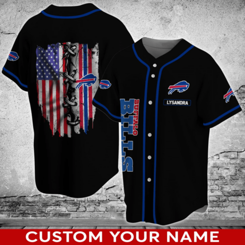 Buffalo Bills NFL Personalized Name Baseball Jersey Shirt With US Flag For Men Women