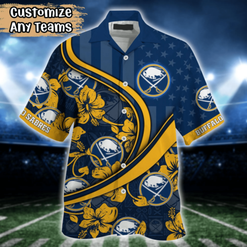 Buffalo Sabres NHL US Flag Flower Hawaii Shirt  For Fans, Custom Summer Football Shirts
