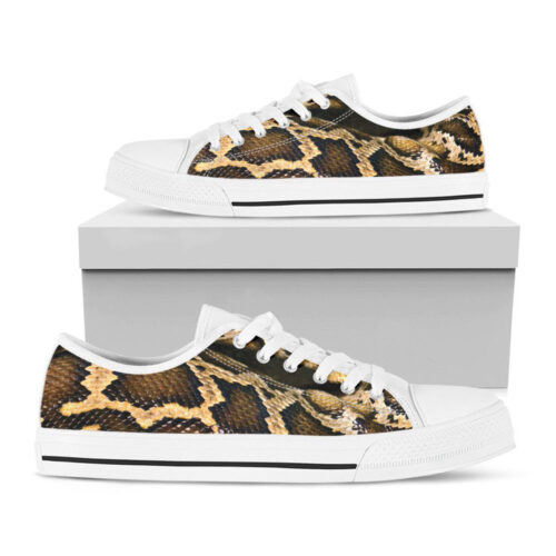 Burmese Python Snake Print White Low Top Shoes, Gift For Men And Women