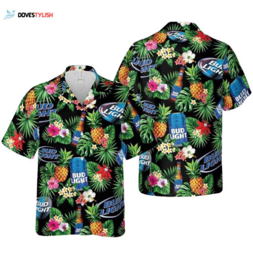 Beer Hawaiian Shirt Busch Light Hibiscus Flower Pattern Blue White Hawaii Aloha Shirt 2023 For Men Women