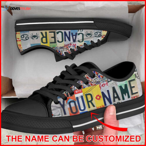 Cancer License Plates Low Top Shoes Canvas Shoes Personalized Custom For Men And Women