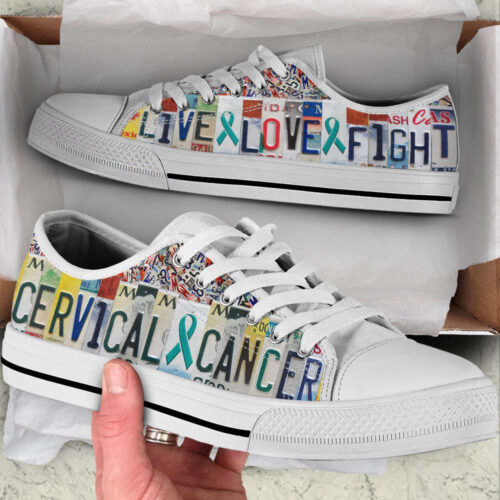 Cervical Cancer Shoes Live Love Fight License Plates Low Top Shoes Canvas Shoes, Best Gift For Men And Women