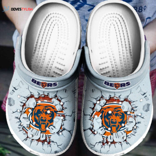 Chicago Bears Logo Pattern Crocs Classic Clogs Shoes In Light Blue & Orange