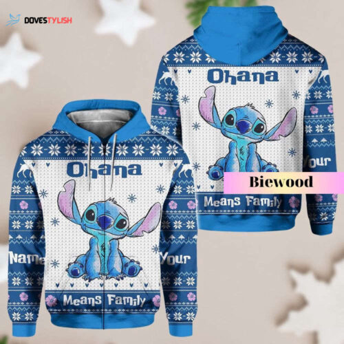 Christmas Stitch Hoodie, Christmas Stitch Shirt, Ohana Means Family Hoodie