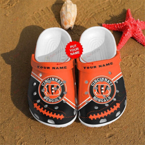 Cincinnati Bengals Custom Name Pattern Crocs Classic Clogs Shoes In Orange & Black