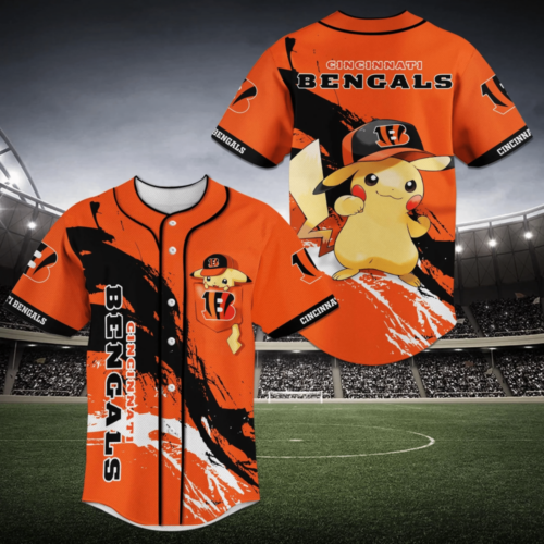 Cincinnati Bengals NFL Baseball Jersey Shirt with Pikachu Print For For Men Women