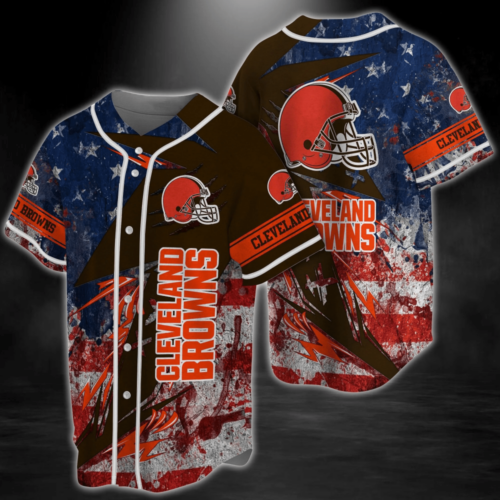 Cleveland Browns NFL America Flag Baseball Jersey Shirt  For Men Women