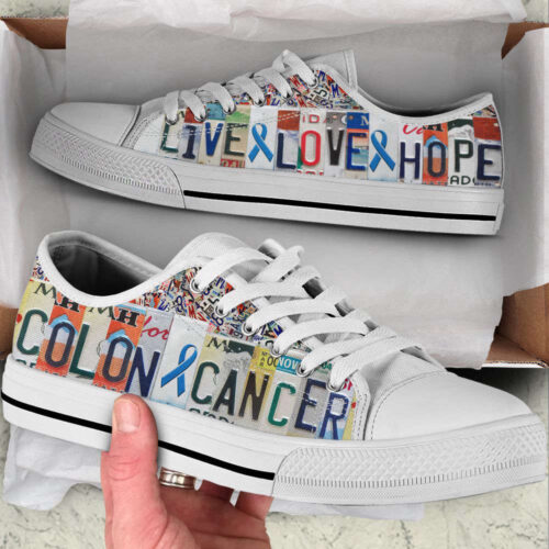 Colon Cancer Shoes Live Love Hope License Plates Low Top Shoes,  Best Gift For Men And Women