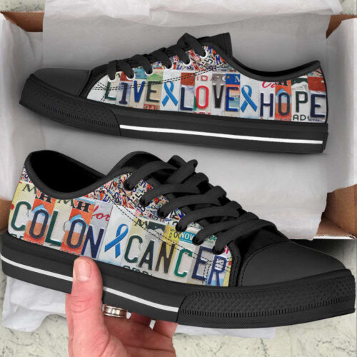 Colon Cancer Shoes Live Love Hope License Plates Low Top Shoes,  Best Gift For Men And Women