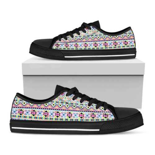 Colorful Aztec Geometric Pattern Print Black Low Top Shoes, Best Gift For Men And Women