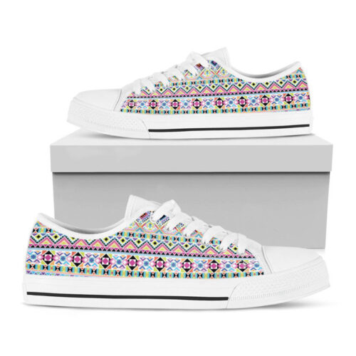 Colorful Aztec Geometric Pattern Print White Low Top Shoes, Gift For Men And Women
