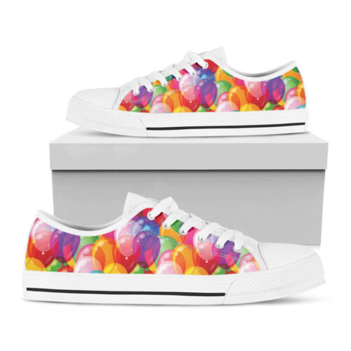 Colorful Balloon Pattern Print White Low Top Shoes, Best Gift For Men And Women