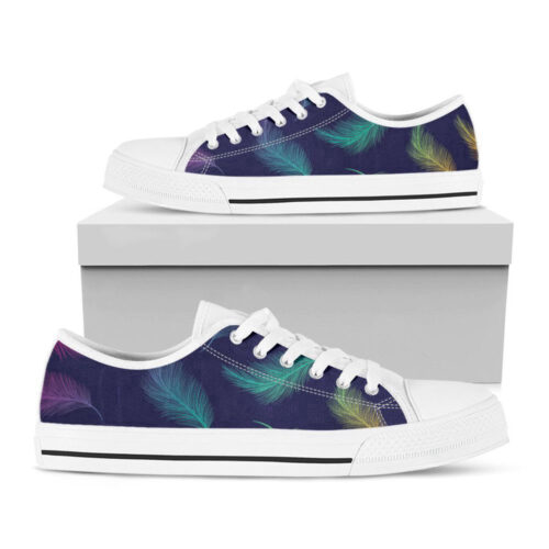 Colorful Feather Pattern Print White Low Top Shoes, Gift For Men And Women