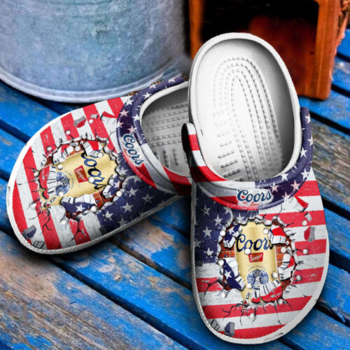 Coors Banquet Logo Amercan Flag Breaking Pattern Crocs Classic Clogs Shoes