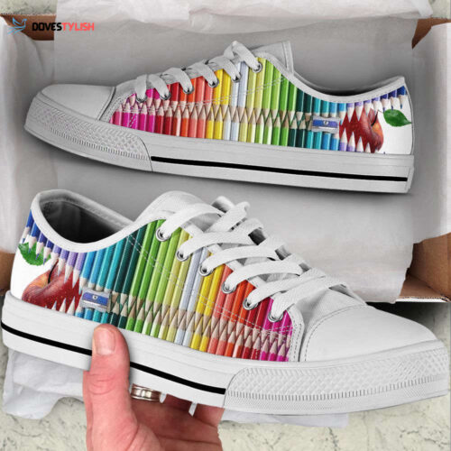 Crayon Color Eat Apple Low Top Shoes Canvas Print Lowtop Casual Fashion Trendy Shoes Gift For Adults