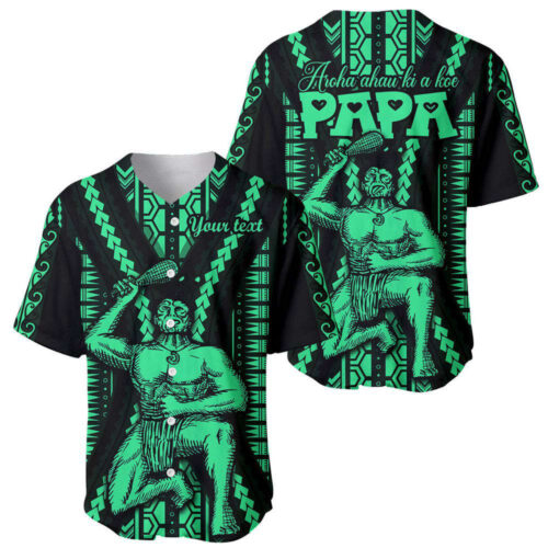 Custom Maori Fathers Day New Zealand Baseball Jersey Aroha Ahau Ki A Koe Papa Green