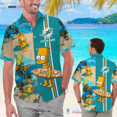 Custom Name Miami Dolphins Bart Simpson Hawaiian Shirt For Men Women