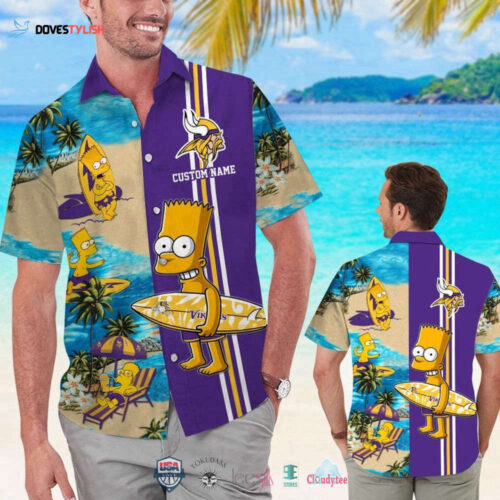 Custom Name Minnesota Vikings Bart Simpson Hawaiian Shirt For Men Women