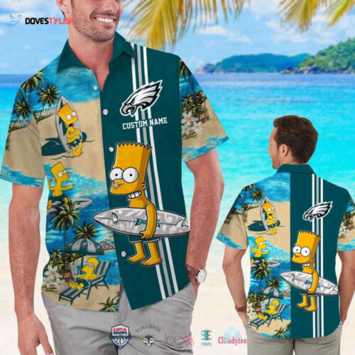 Custom Name Philadelphia Eagles Bart Simpson Hawaiian Shirt For Men Women