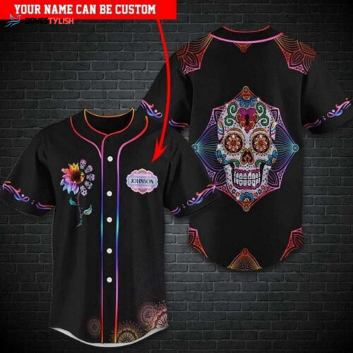 Custom Sugar Skull Mandala Baseball Jersey: Personalized Sports Shirt