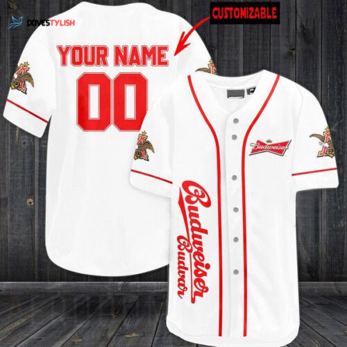Custom White Budweiser Beer Baseball Jersey – Personalized Design for Beer Lovers