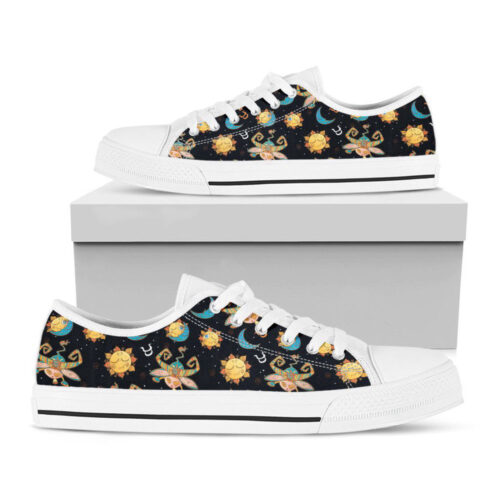 Cute Cartoon Taurus Pattern Print White Low Top Shoes For Men And Women
