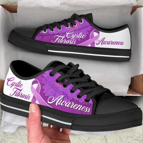 Cystic Fibrosis Shoes Awareness Ribbon Low Top Shoes Canvas Shoes,  Best Gift For Men And Women