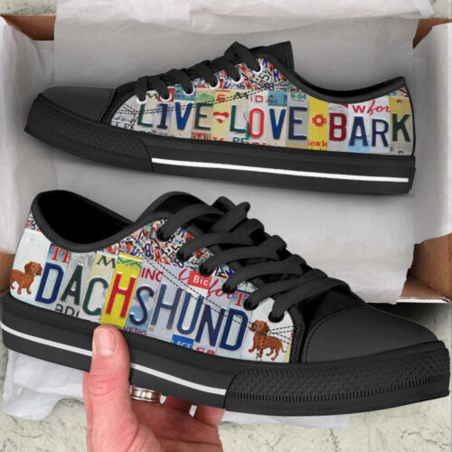 Dachshund Dog Live Love Bark License Plates Low Top Shoes Canvas Sneakers Casual Shoes, Dog Mom Gift