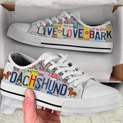 Dachshund Dog Live Love Bark License Plates Low Top Shoes Canvas Sneakers Casual Shoes, Dog Mom Gift