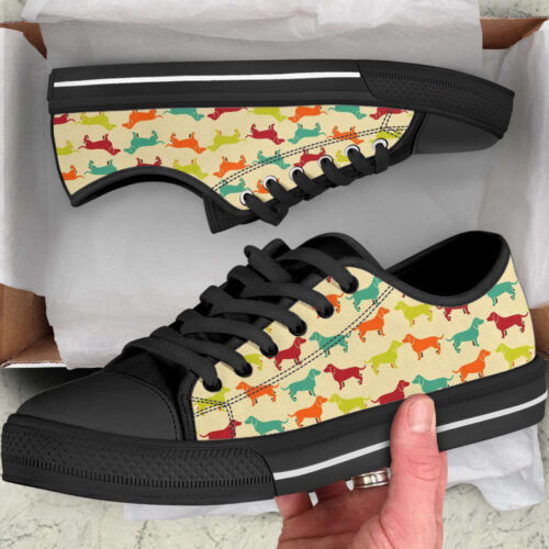 Dachshund Dog Seamless Silhouettes Pattern Low Top Shoes Canvas Sneakers Casual Shoes, Dog Mom Gift