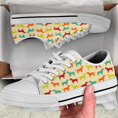 Dachshund Dog Seamless Silhouettes Pattern Low Top Shoes Canvas Sneakers Casual Shoes, Dog Mom Gift