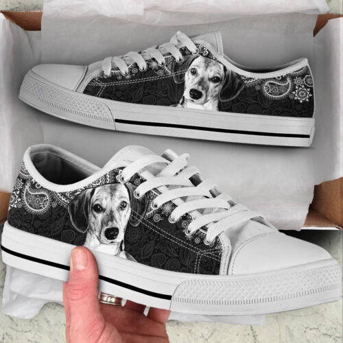 Dachshund Face Paisley Black White Low Top Shoes Canvas Sneakers Casual Shoes, Dog Mom Gift