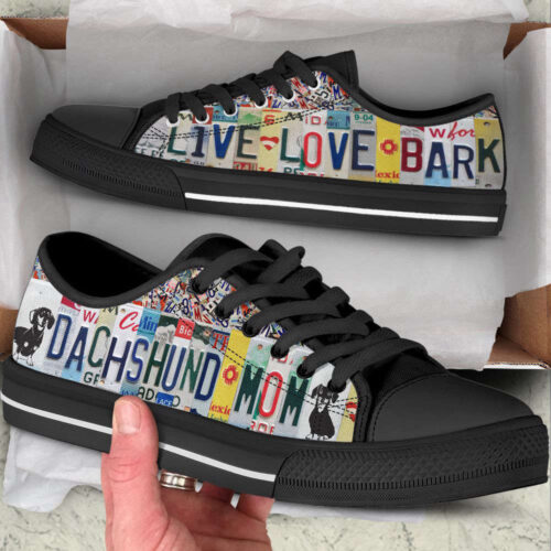 Dachshund Mom Live Love License Plates Low Top Shoes Canvas Sneakers Casual Shoes, Dog Mom Gift