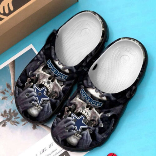 Dallas Cowboys Skull & Star Pattern Crocs Classic Clogs Shoes In Black
