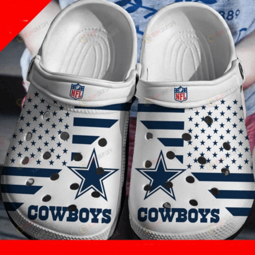 Dallas Cowboys Star Logo Pattern Crocs Classic Clogs Shoes In Blue & Black