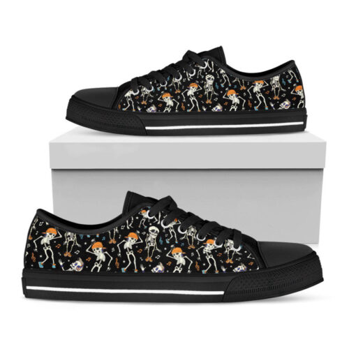 Dancing Skeleton Party Pattern Print Black Low Top Shoes, Gift For Men And Women