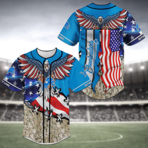 Detroit Lions NFL US Flag Eagle Baseball Jersey Shirt  For Men Women